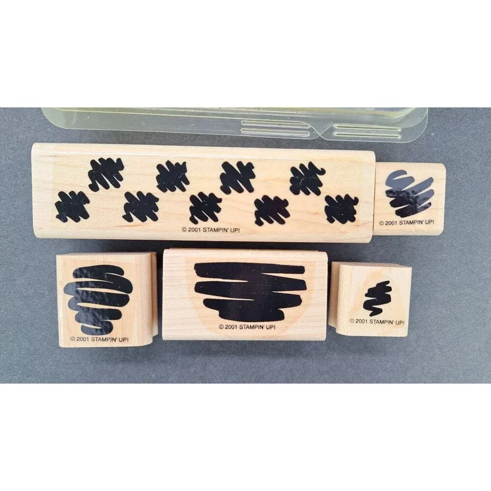Vintage Stampin Up Set Of 5 Squiggle Pattern Rubber Stamps Storage Case Clean